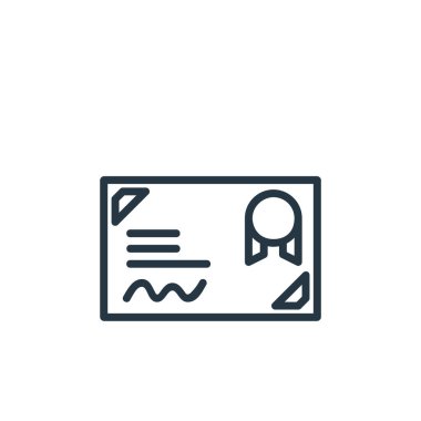 Çevrimiçi öğrenme bölümü konseptinden sertifika simgesi vektörü. Düzenlenebilir felç sertifikasının ince çizgisi. Web ve mobil uygulamalarda kullanmak için sertifika doğrusal işareti, logo, yazdırma ortamı.