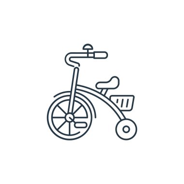 Çocuk konseptinden üç tekerlekli ikon vektörü. Düzenlenebilir üç tekerlekli felcin ince çizgisi. Web ve mobil uygulamalar, logo ve yazdırma ortamlarında kullanmak için üç tekerlekli doğrusal işaret.