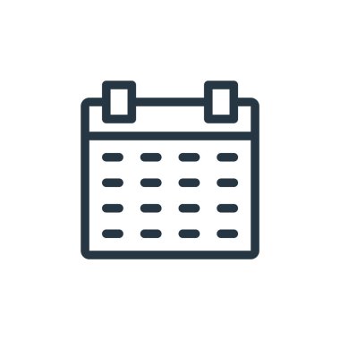 İş konseptindeki takvim ikonu vektörü. Takvim düzenlenebilir vuruşunun ince çizgisi. Web ve mobil uygulamalarda kullanmak için takvim doğrusal işareti, logo, yazdırma ortamı.
