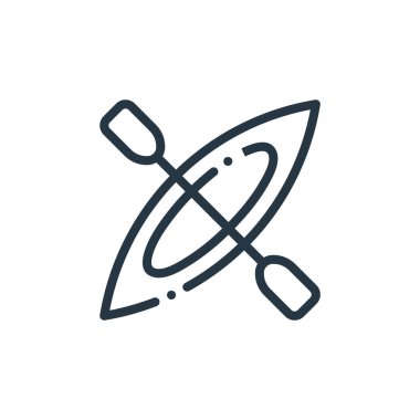 Seyahat ve macera konseptindeki kano ikonu vektörü. Düzenlenebilir kano vuruşunun ince çizgisi. Web ve mobil uygulamalarda kullanmak için kano doğrusal işareti, logo, yazdırma ortamı.