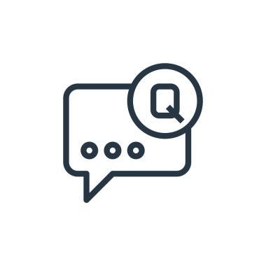 Çevrimiçi iş iletişimi kavramından soru ikonu vektörü. Sorgulanabilir vuruşun ince çizgisi. Web ve mobil uygulamalarda kullanmak için soru doğrusal işareti, logo, yazdırma ortamı.