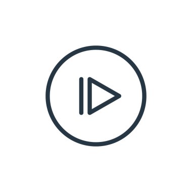 Ortam oynatıcı kavramından ileri simge vektörü. İleri doğru düzenlenebilir felcin ince çizgisi. Web ve mobil uygulamalarda kullanmak için ileri doğrusal işaret, logo, yazdırma ortamı.