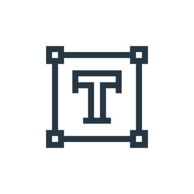 Grafik tasarım konseptinden metin ikonu vektörü. Metin düzenlenebilir vuruşun ince çizgisi. Web ve mobil uygulamalarda kullanmak için metin doğrusal işareti, logo, yazdırma ortamı.