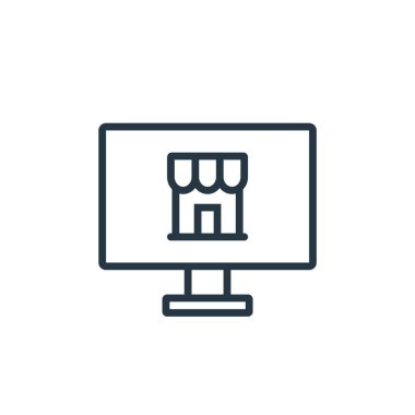 Ecommerce ve alışveriş konseptinden ikon vektörünü depola. Düzenlenebilir felcin ince bir çizgisi. Web ve mobil uygulamalarda kullanmak için doğrusal işareti kaydet, logo, yazdırma ortamı.