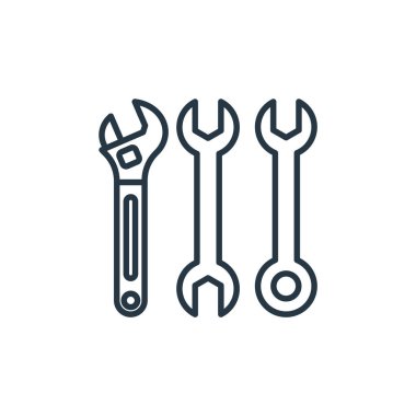 İşçi Bayramı konseptinden ingiliz anahtarı simgesi vektörü. Düzenlenebilir ingiliz anahtarı vuruşunun ince çizgisi. Web ve mobil uygulamalar, logo ve yazdırma ortamlarında kullanım için ingiliz anahtarı aracı doğrusal işareti.