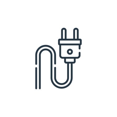 Sürdürülebilir enerji kavramından güç kaynağı ikonu vektörü. Düzenlenebilir elektrik prizi vuruşunun ince çizgisi. Web ve mobil uygulamalar, logo ve yazdırma ortamlarında kullanım için güç eklentisi doğrusal işareti.
