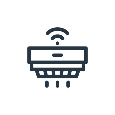 Akıllı ev kavramından duman dedektörü ikon vektörü. Düzenlenebilir duman dedektörünün ince çizgisi. Web ve mobil uygulamalarda kullanmak için duman dedektörü doğrusal işareti, logo, yazdırma ortamı.