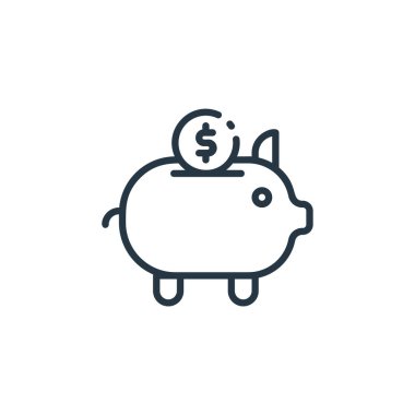 Finans konseptinden domuz kumbarası ikonu vektörü. Domuzcuk bankasında düzenlenebilir felcin ince bir çizgisi. Web ve mobil uygulamalar, logo ve yazdırma ortamlarında kullanmak için domuzcuk bankası doğrusal işareti.