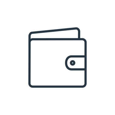 Alışveriş ve ecomerce konseptinden çanta ikonu vektörü. İnce çizgili cüzdan çizimi, düzenlenebilir felç. Web ve mobil uygulamalarda kullanmak için cüzdan doğrusal işareti, logo, yazdırma ortamı.