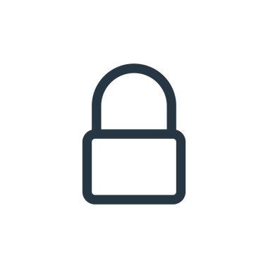 Kullanıcı arayüzü kavramından asma kilit ikonu vektörü. Kurgulanabilir asma kilit vuruşunun ince çizgisi. Web ve mobil uygulamalarda kullanmak için asma kilit doğrusal işareti, logo, yazdırma ortamı.