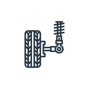 Araba servisi konseptinden süspansiyon ikonu vektörü. Süspansiyon düzenlenebilir felcin ince bir çizgisi. Web ve mobil uygulamalarda kullanım için asma doğrusal işareti, logo, yazdırma ortamı.