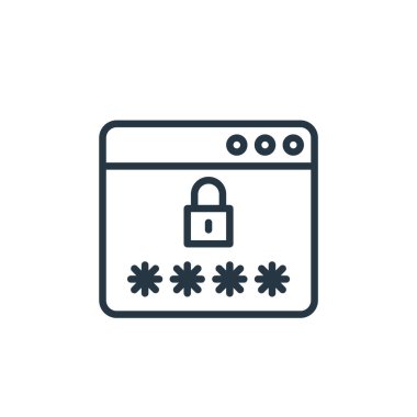 Sosyal medya konseptinden parola ikonu vektörü. Parola düzenlenebilir vuruşun ince çizgisi. Web ve mobil uygulamalarda kullanmak için parola doğrusal işareti, logo, yazdırma ortamı.