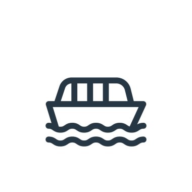 Toplu taşıma konseptinden bir simge vektörü. Geminin düzenlenebilir vuruşunun ince bir çizgisi. Web ve mobil uygulamalarda kullanmak için gemi doğrusal işareti, logo, yazdırma ortamı.