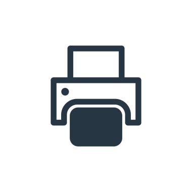 Yazıcı ve faks konseptindeki yazıcı simgesi vektörü. Yazıcının düzenlenebilir vuruşunun ince çizgisi. Web ve mobil uygulamalarda kullanmak için yazıcı doğrusal işareti, logo, yazdırma ortamı.