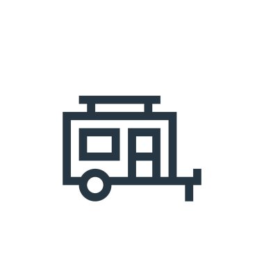 Müzik festivali konseptindeki karavan ikonu vektörü. Düzenlenebilir karavan felcinin ince bir çizgisi. Web ve mobil uygulamalarda kullanmak için karavan doğrusal işareti, logo, yazdırma ortamı.