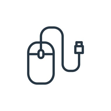 Elektronik aygıtlardan fare simgesi vektörü ana hatları çizer. Fare inmesinin ince bir çizgisi. Web ve mobil uygulamalarda kullanmak için fare doğrusal işareti, logo, yazdırma ortamı.