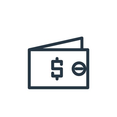 İş konseptindeki cüzdan ikonu vektörü. Cüzdan düzenlenebilir darbenin ince çizgisi. Web ve mobil uygulamalarda kullanmak için cüzdan doğrusal işareti, logo, yazdırma ortamı.
