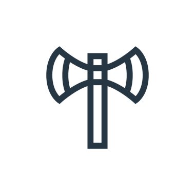 Peri masalı kavramından balta ikon vektörü. Düzenlenebilir balta darbesinin ince çizgisi. Web ve mobil uygulamalarda kullanmak için balta doğrusal işareti, logo, yazdırma ortamı.