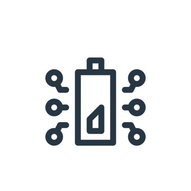Sürdürülebilir enerji kavramından gelen pil durum ikonu vektörü. Düzenlenebilir pil durumunun ince çizgisi. Web ve mobil uygulamalarda kullanmak için pil durumu doğrusal işareti, logo, yazdırma ortamı.