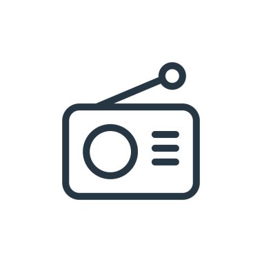 Medya konseptinden radyo ikonu vektörü. Radyo düzenlenebilir felcin ince bir çizgisi. İnternet ve mobil uygulamalarda kullanmak için radyo doğrusal işareti, logo, yazdırma ortamı.