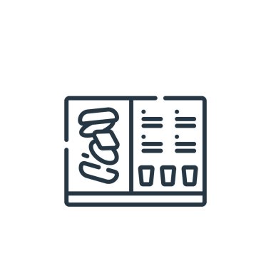 Fast food konseptinden menü ikonu vektörü. Menüde düzenlenebilir vuruşların ince çizgisi. Web ve mobil uygulamalarda kullanmak için menü doğrusal işareti, logo, yazdırma ortamı.