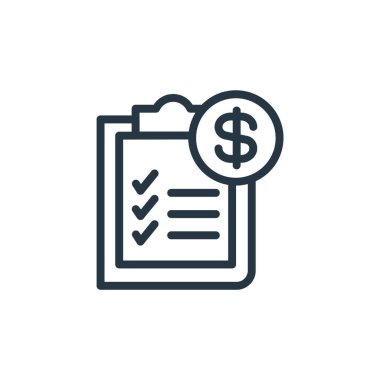 Finans ve iş konseptinden kontrol listesi ikonu vektörü. Düzenlenebilir vuruşların ince çizgisi. Web ve mobil uygulamalarda kullanmak için kontrol listesi doğrusal işareti, logo, yazdırma ortamı.