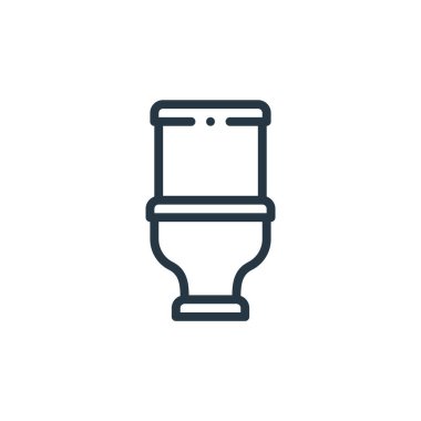 Mobilya konseptinden tuvalet ikonu vektörü. Tuvalette düzenlenebilir felcin ince bir çizgisi. İnternet ve mobil uygulamalarda kullanım için klozet doğrusal işareti, logo, yazdırma ortamı.