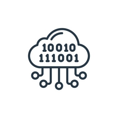 Bulut hesaplama kavramından bulut veri ikonu vektörü. Düzenlenebilir bulut vuruşunun ince çizgisi. Web ve mobil uygulamalarda kullanmak için bulut veri doğrusal işareti, logo, yazdırma ortamı.