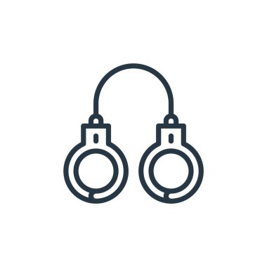Suç kavramından kelepçe ikonu vektörü. Kelepçelenebilir inmenin ince bir çizgisi. Web ve mobil uygulamalarda kullanmak için kelepçe doğrusal işareti, logo, yazdırma ortamı.