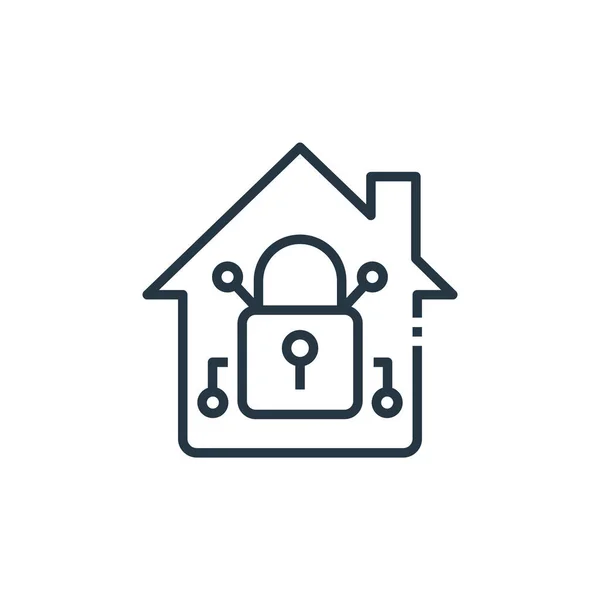 スマートホームコンセプトのホームセキュリティアイコンベクトル ホームセキュリティ編集可能なストロークの細い線図 Webおよびモバイルアプリ 印刷メディアで使用するためのホームセキュリティリニアサイン — ストックベクタ