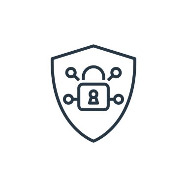 Akıllı ev konseptindeki güvenlik sistemi simgesi vektörü. Güvenlik sisteminin düzenlenebilir vuruşunun ince çizgisi. Web ve mobil uygulamalarda kullanım için güvenlik sistemi doğrusal işareti, logo, yazdırma ortamı.