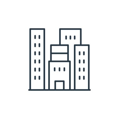 Gökdelen konseptinden bir ikon vektörü. Kasabanın düzenlenebilir vuruşunun ince çizgisi. Web ve mobil uygulamalarda kullanım için kasaba doğrusal işareti, logo, yazdırma ortamı.