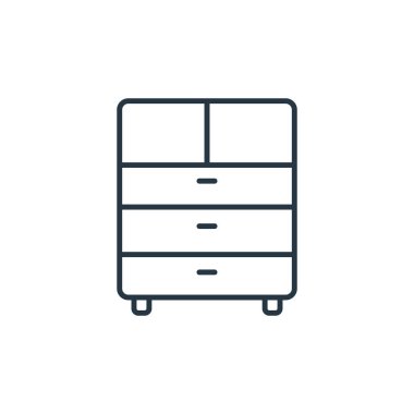 Mobilya dekorasyonu konseptinden kabine ikonu vektörü. İnce çizgili düzenlenebilir felç çizgisi. Web ve mobil uygulamalarda kullanım için dolap doğrusal işareti, logo, yazdırma ortamı.