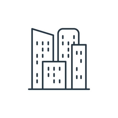 Gökdelen ikon vektörü gökdelen konseptinden. Düzenlenebilir gökdelenlerin ince çizgisi. Web ve mobil uygulamalarda kullanmak için gökdelenlerin doğrusal işareti, logo, yazdırma ortamı.