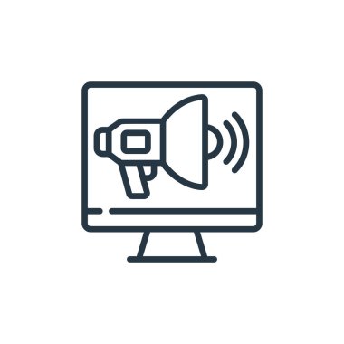 Satış konseptinden ikon vektörü pazarlama. Düzenlenebilir pazarlama vuruşunun ince çizgisi. Web ve mobil uygulamalarda kullanım için doğrusal pazarlama işareti, logo, yazdırma ortamı.