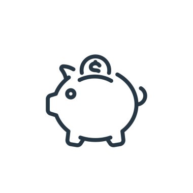 Para ve finans konseptinden domuz kumbarası ikonu vektörü. Domuzcuk bankasında düzenlenebilir felcin ince bir çizgisi. Web ve mobil uygulamalar, logo ve yazdırma ortamlarında kullanmak için domuzcuk bankası doğrusal işareti.