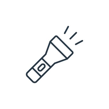 Seyahat konseptinden meşale ikonu vektörü. İnce çizgili, düzenlenebilir meşale vuruşu çizgisi. Web ve mobil uygulamalarda kullanmak için kaynak doğrusal işareti, logo, yazdırma ortamı.