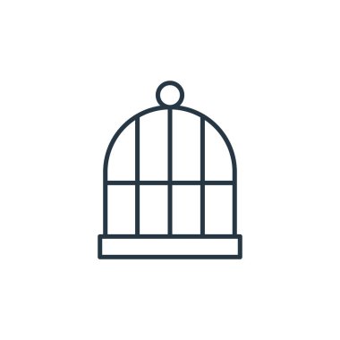 Hayvan konseptindeki kuş kafesi ikonu vektörü. Kuş kafesi inmesinin ince bir çizgisi. Web ve mobil uygulamalarda kullanmak için kuş kafesi doğrusal işareti, logo, yazdırma ortamı.