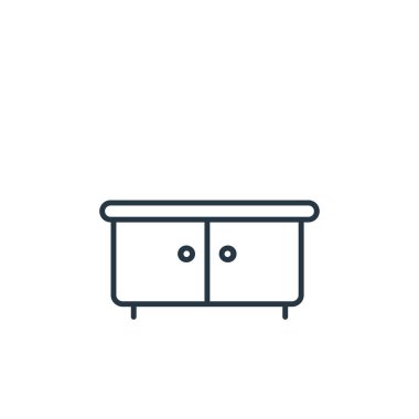 Mobilya dekorasyonu konseptinden kabine ikonu vektörü. İnce çizgili düzenlenebilir felç çizgisi. Web ve mobil uygulamalarda kullanım için dolap doğrusal işareti, logo, yazdırma ortamı.