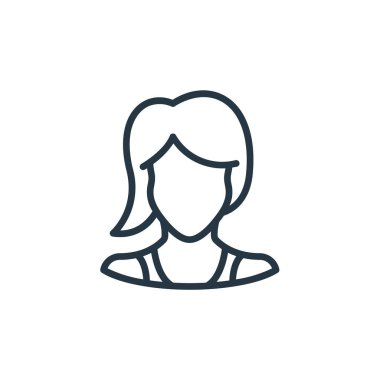 Kullanıcı konseptinden kadın simge vektörü. Düzenlenebilir kalp krizinin ince bir çizgisi. Web ve mobil uygulamalarda kullanmak için kadın doğrusal işareti, logo, yazdırma ortamı.