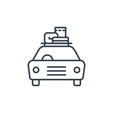Seyahat konseptinden taksi ikonu vektörü. İnce çizgili, düzenlenebilir felç çizgisi. Web ve mobil uygulamalarda kullanım için taksi doğrusal işareti, logo, yazdırma ortamı.