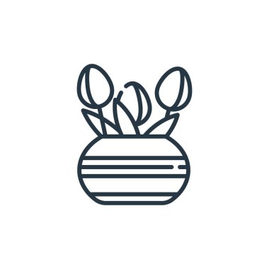 Ev bitkisi konseptinden lale ikonu vektörü. Düzenlenebilir lalelerin ince çizgisi. Web ve mobil uygulamalarda kullanmak için laleler doğrusal işareti, logo, yazdırma ortamı.