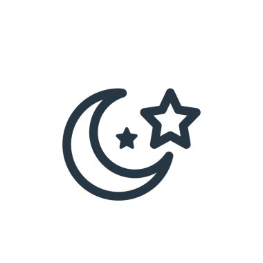 Seyahat konseptinden gece ikonu vektörü. Gece düzenlenebilir felcin ince bir çizgisi. Web ve mobil uygulamalarda kullanmak için gece doğrusal işareti, logo, yazdırma ortamı.