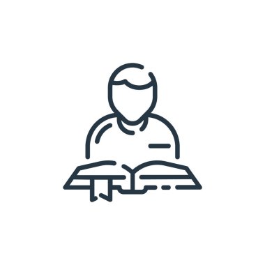 Elderning konseptinden ikon vektörünü incele. İnce çizgili, düzenlenebilir felç çizgisi. Web ve mobil uygulamalarda kullanım için doğrusal işaretleri çalış, logo, yazdırma ortamı.