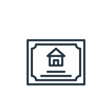 Emlak konseptinden sertifika ikonu vektörü. Düzenlenebilir felç sertifikasının ince bir çizgisi. Web ve mobil uygulamalarda kullanmak için sertifika doğrusal işareti, logo, yazdırma ortamları.