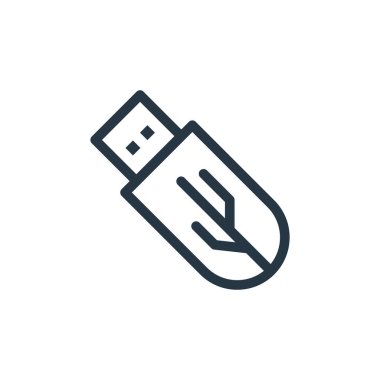 Medya konseptinden usb flash disk simgesi vektörü. USB flash bellek düzenlenebilir vuruşunun ince bir çizgisi. Web ve mobil uygulamalarda kullanmak için usb flash disk doğrusal işareti, logo, yazdırma ortamı.