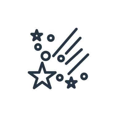 Kainat konseptinden yıldız ikonu vektörü kayıyor. Kayan yıldızın düzenlenebilir vuruşunun ince çizgisi. Web ve mobil uygulamalarda kullanmak için yıldız doğrusal işareti kaydet, logo, yazdırma medyası.