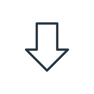 Ok kavramından aşağı ok ikonu vektörü. Aşağı doğru düzenlenebilir okun ince çizgisi. Web ve mobil uygulamalarda kullanmak için aşağıya doğru ok doğrusal işareti, logo, yazdırma ortamı.