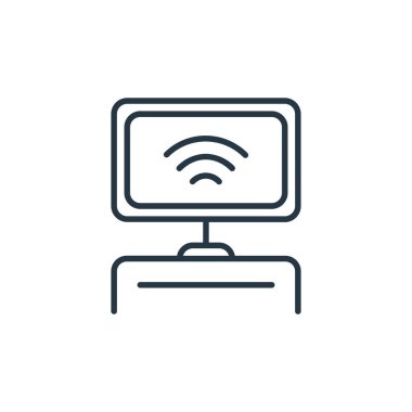 Akıllı ev aletleri kavramından akıllı televizyon simgesi vektörü. Düzenlenebilir akıllı televizyon vuruşunun ince bir çizgisi. Web ve mobil uygulamalarda kullanmak için akıllı TV doğrusal işareti, logo, yazdırma ortamı.