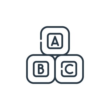 Bebek ve oyuncak konseptinden küp ikon vektörü. Düzenlenebilir inmenin ince çizgisi. Web ve mobil uygulamalarda kullanım için doğrusal küp işareti, logo, yazdırma ortamı.